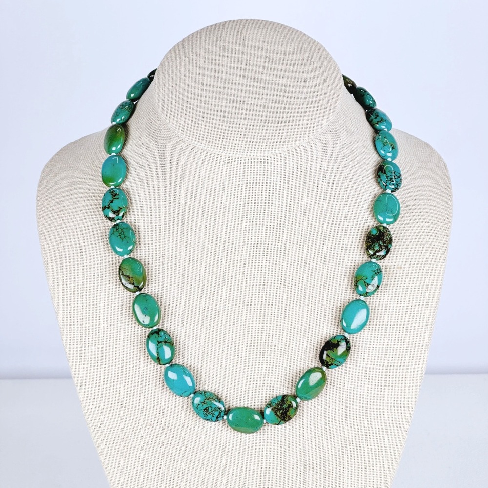 LUC Lucas Lameth 925 Turquoise Stone Knotted Strand Necklace Boho Y2K Luxury